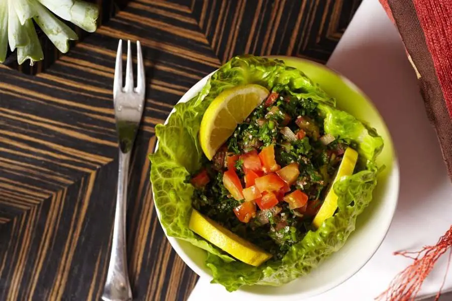 A green and leafy dish, served by Noura restaurant.