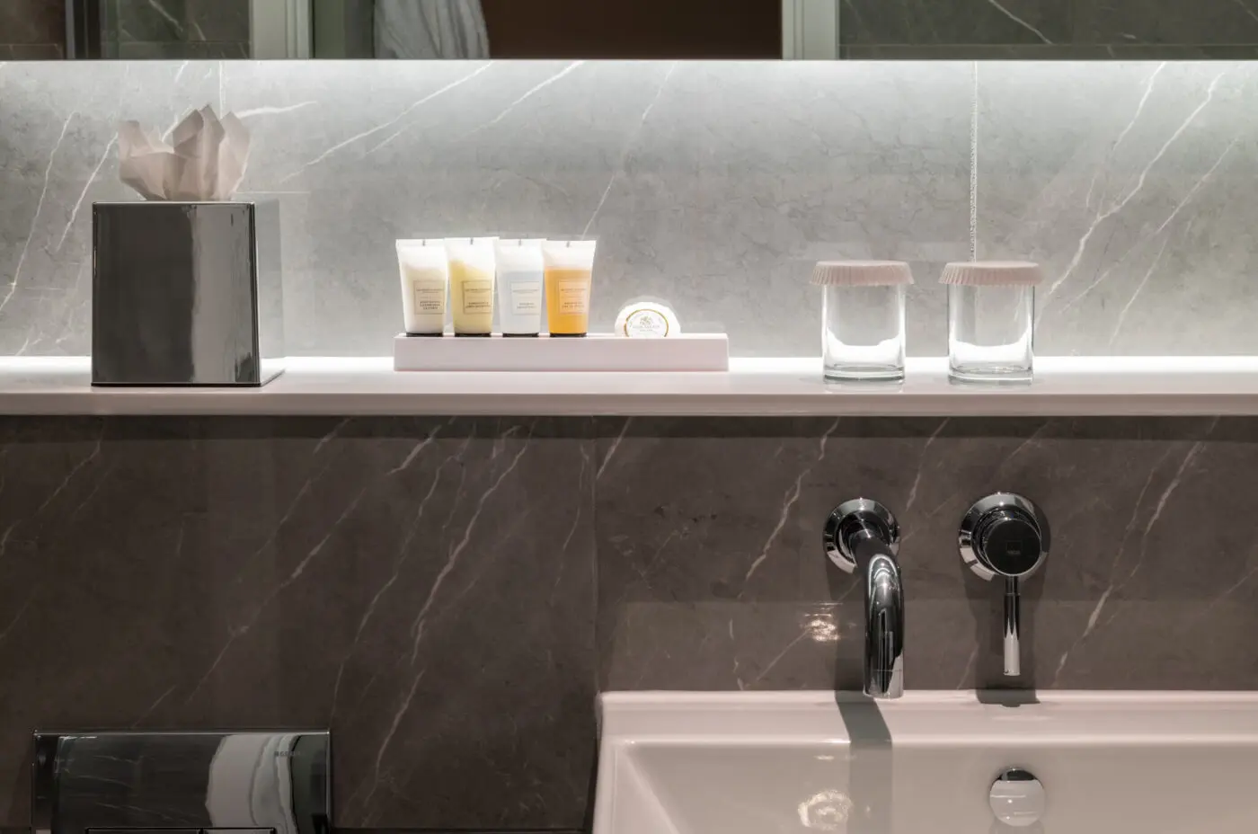 A bathroom with amenities