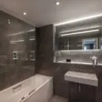 A bathroom with a shower connected to a bath tub.