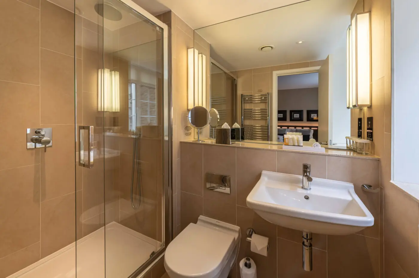 A large bathroom with a walk-in shower, located in Victoria.