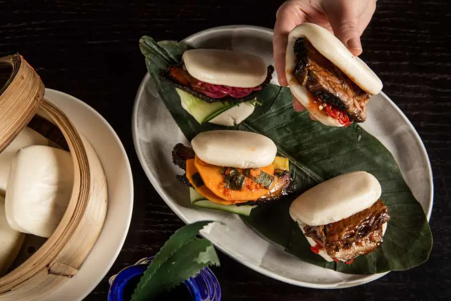 A variety of Bao Buns, served by Flesh & Buns restaurant