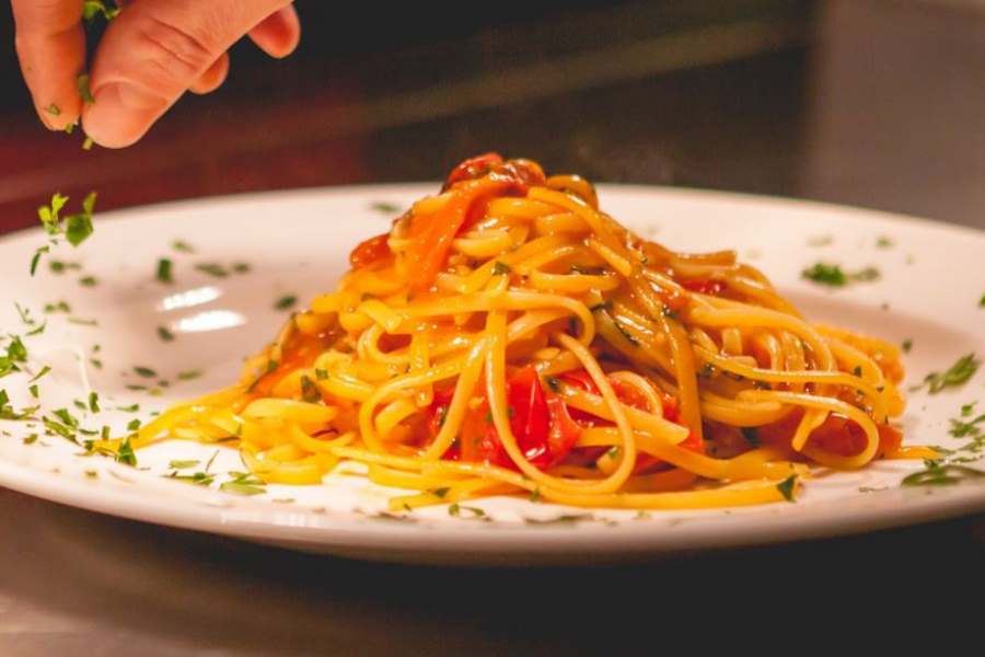 A tomato pasta dish, made and served by Il Forno.