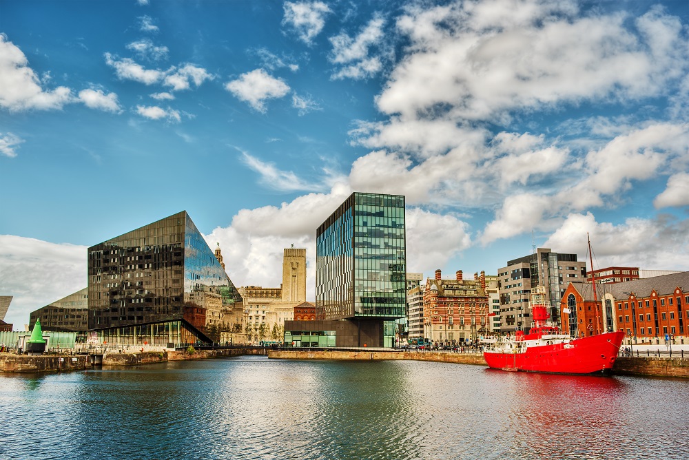A cityscape photo of Liverpool, England.