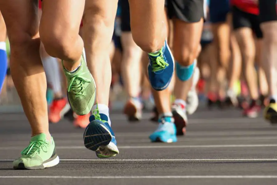 A photo of participants running at the London Marathon