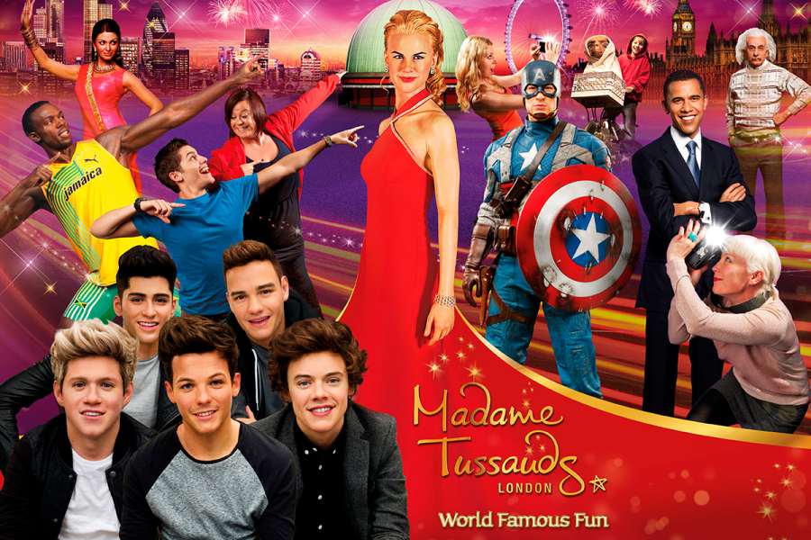 Madame Tussauds promotional image with well-known celebrities