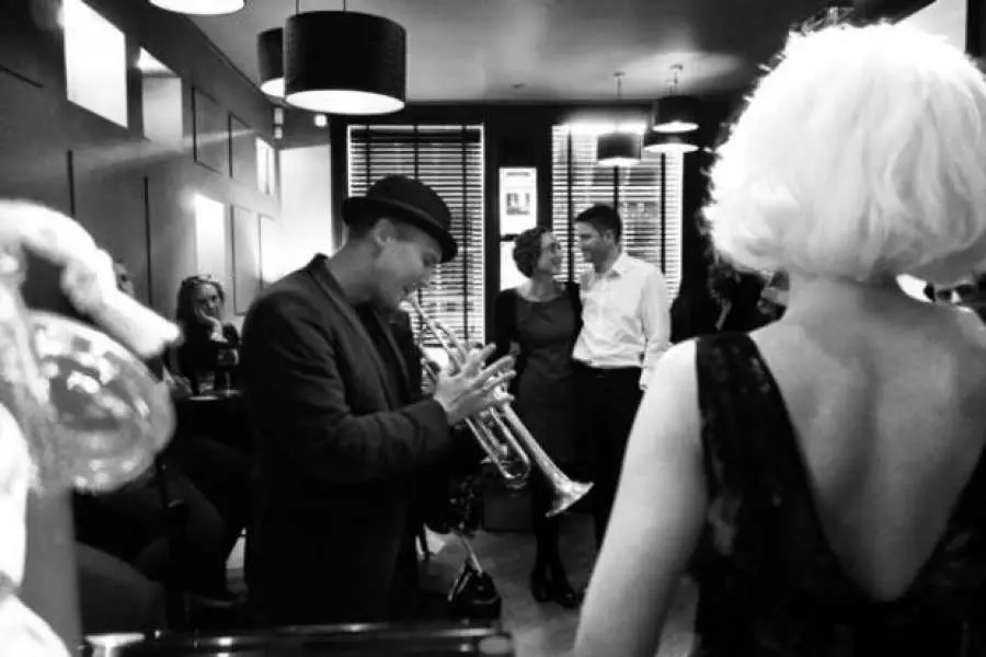 Musicians inside The Piano bar in Soho