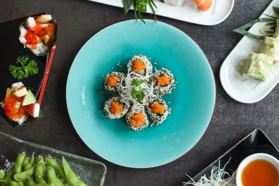 A sushi dish, served by Sapporo Teppanyaki