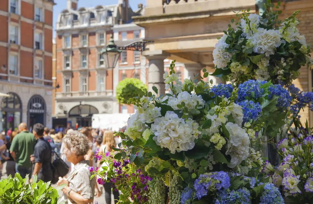 A flower arrangement in Covent Garden.