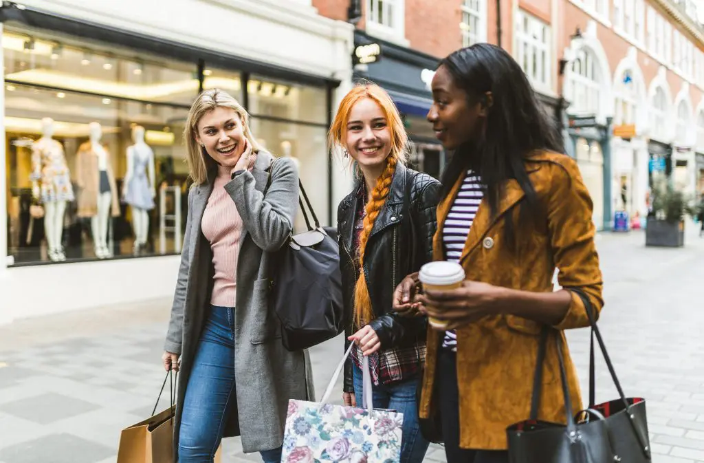 A group of friends shopping in Soho.