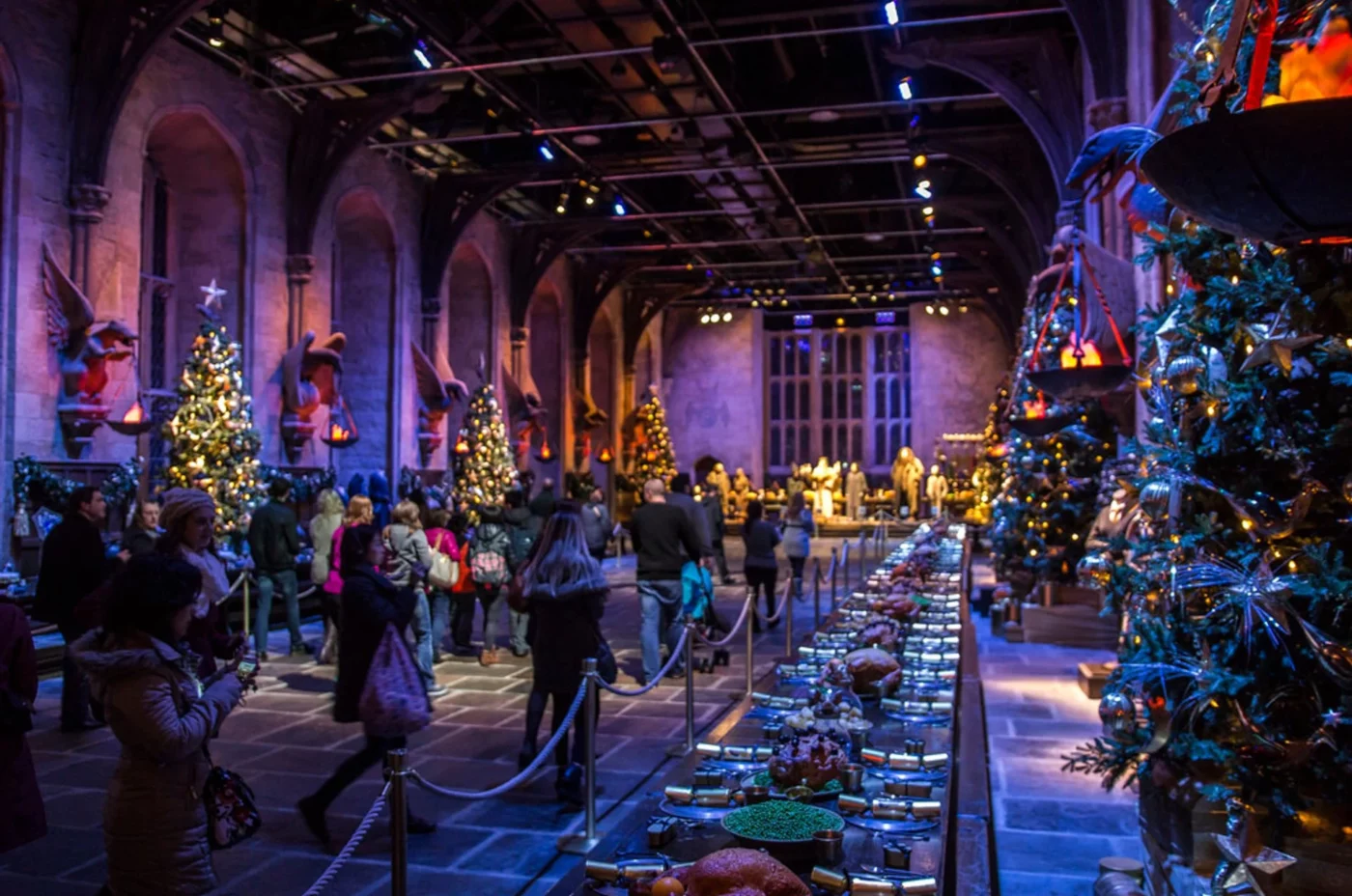 The Great Hall from Harry Potter decorated for Christmas
