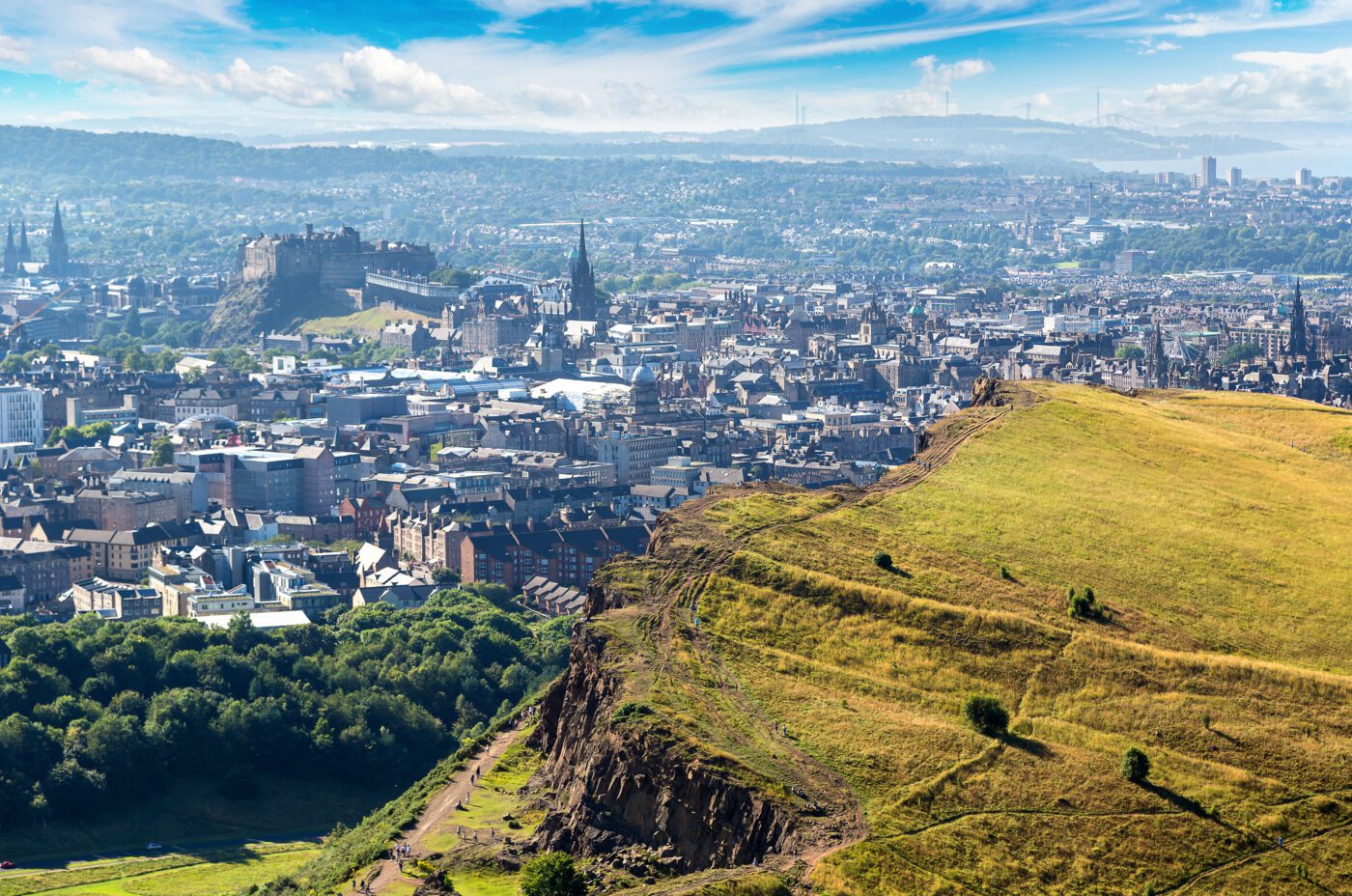 Views of Edinburgh from Arthur's Seat, a extinct Volcano on the edge of the city. This historical landmark is featured in One Day Netflix.