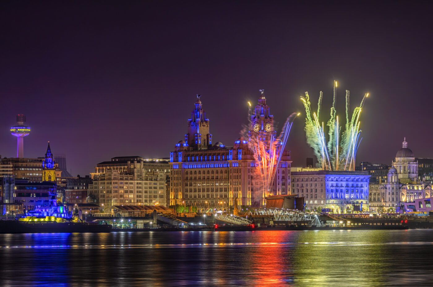 Fireworks at Liverpool waterfront,.