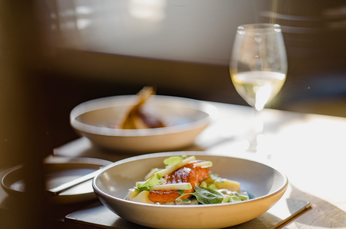 Two dinner plates at Kora by Tom Kitchen, Edinburgh