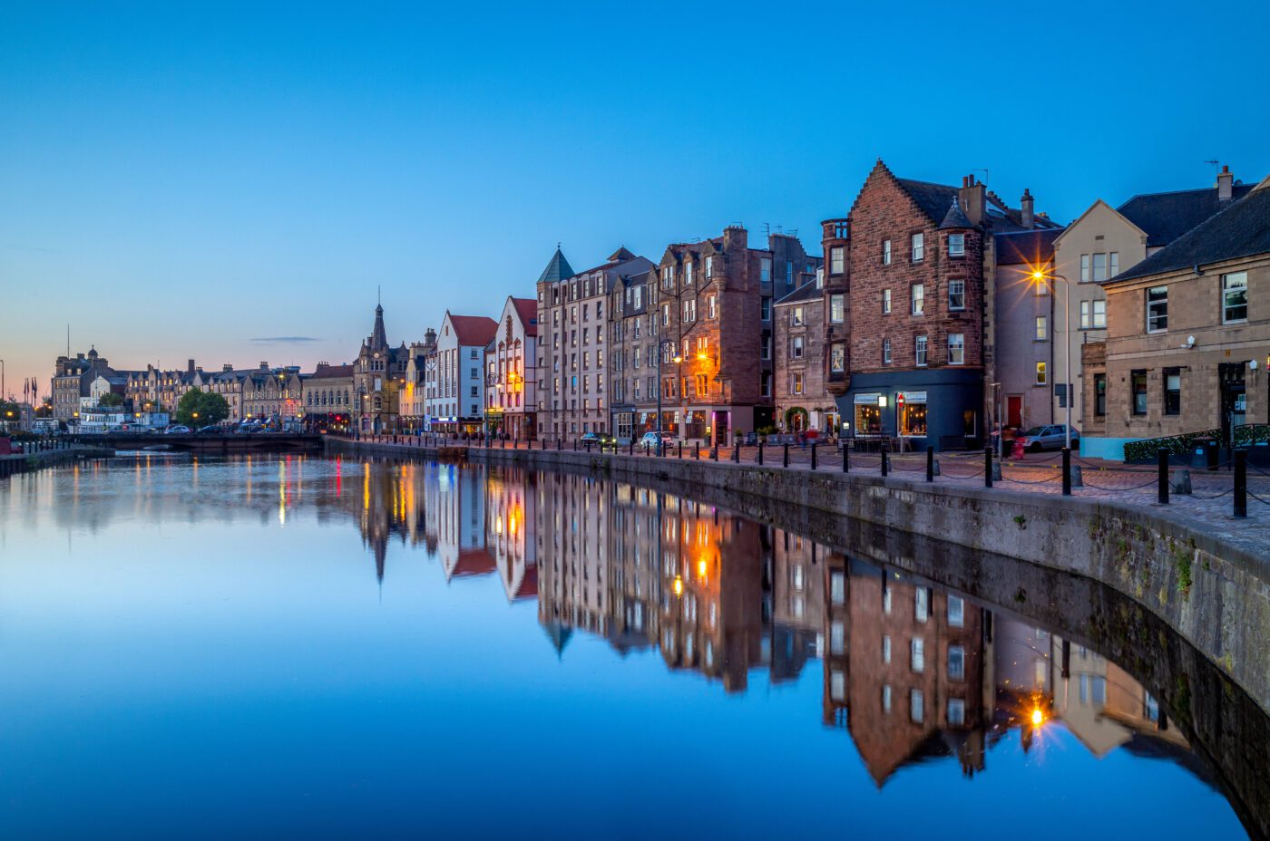 Night view of the shore of Leith by the river