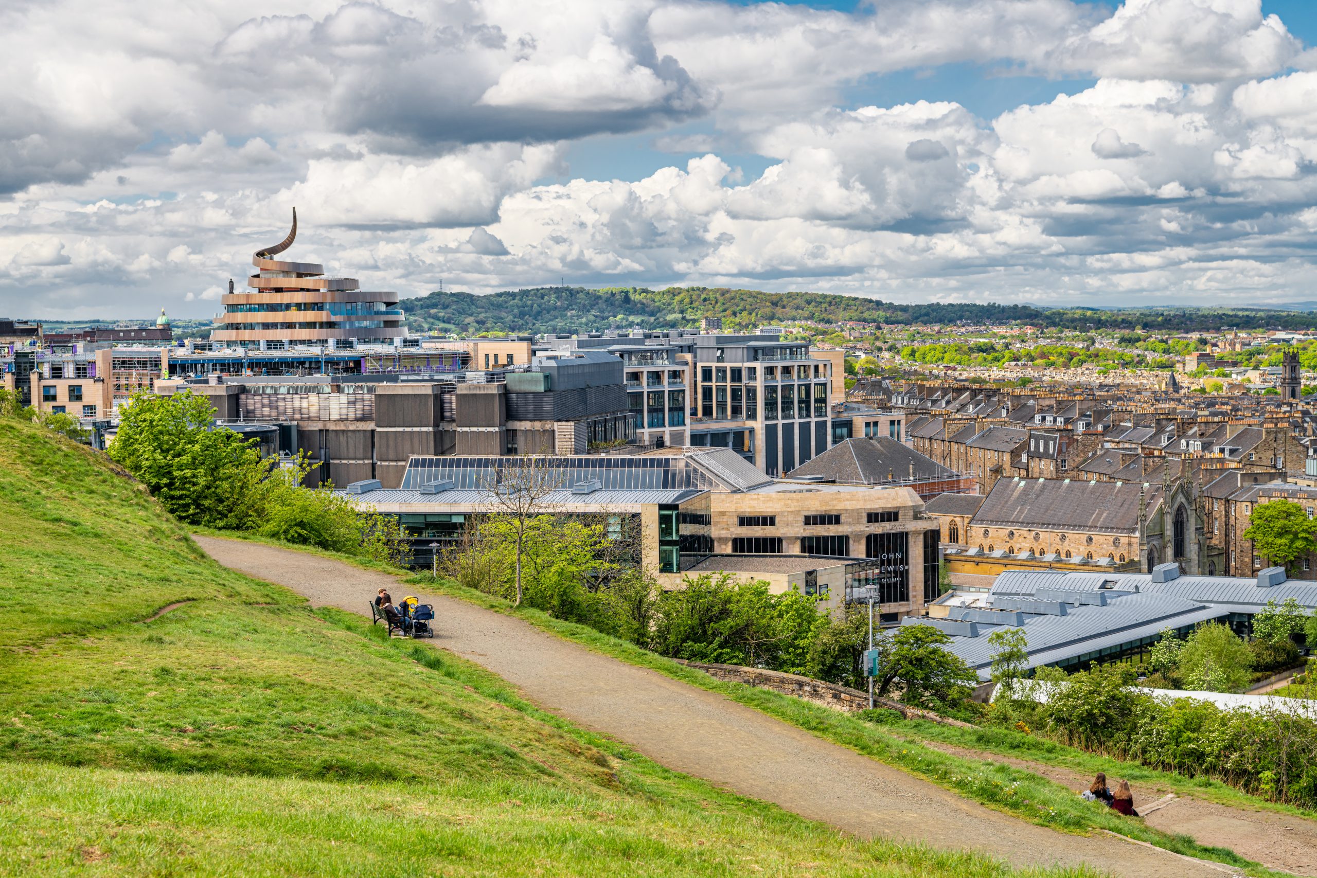 View of Edinburgh Skyline including the new St James Quarter building from Carlton Hill Looking West