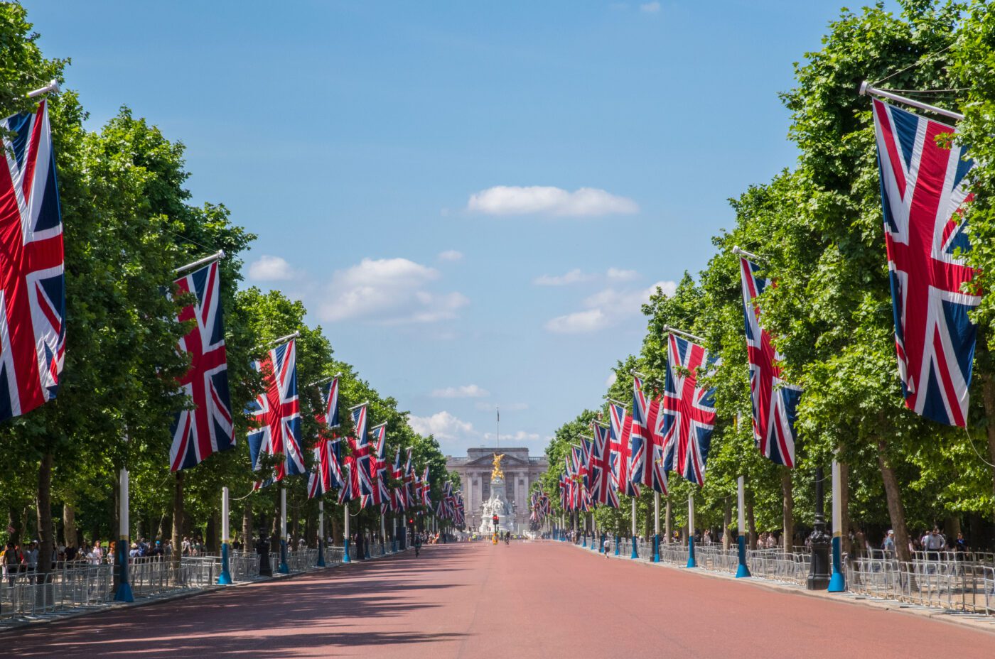A view looking down The Mall towards Buckingham Palace in London