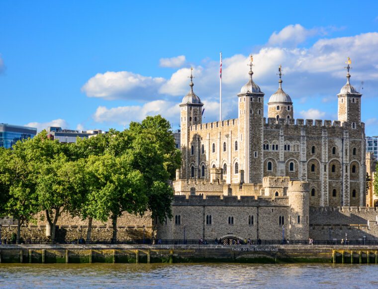 View of the Tower of London, a castle and a former prison in London