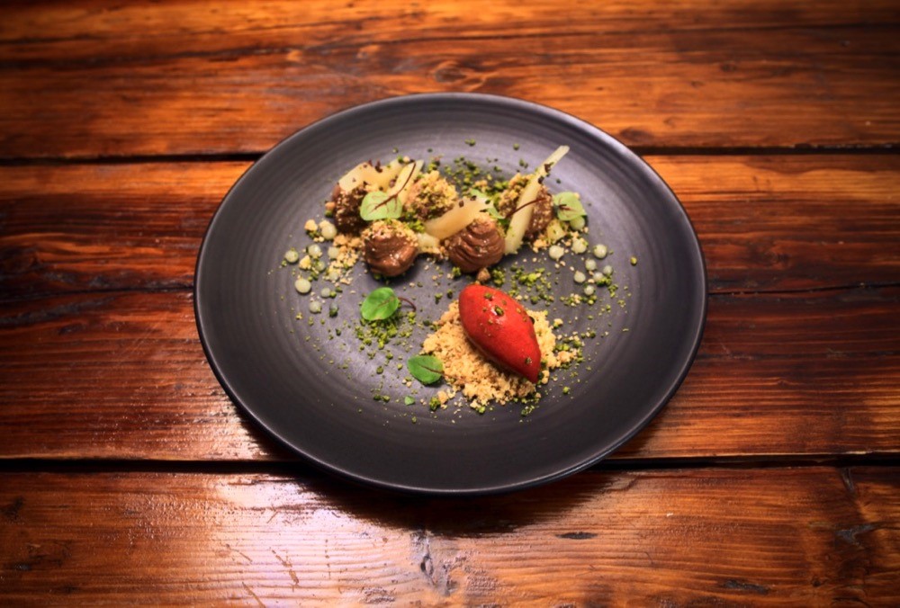 A gourmet plate for chocolate mouse at Forage and Chatter, Edinburgh.