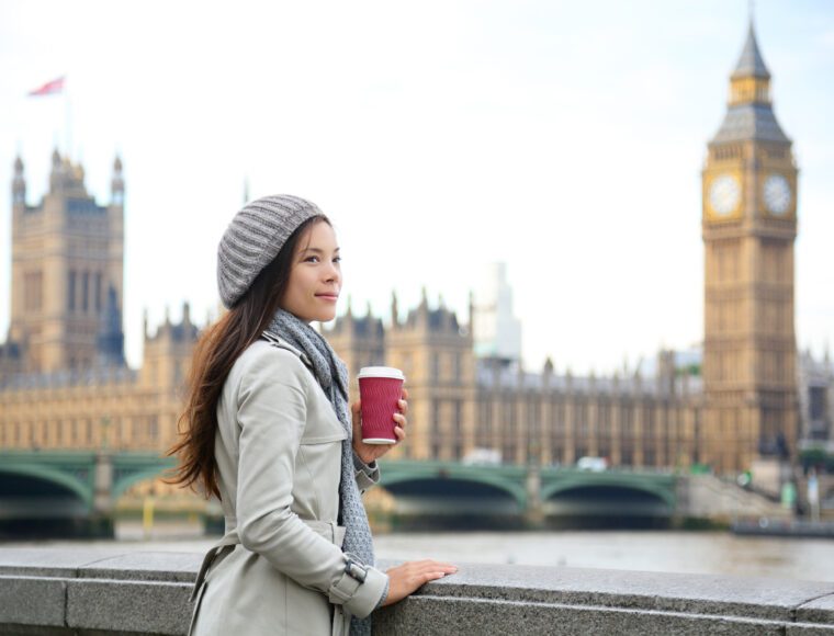 A lady has breakfast in London.