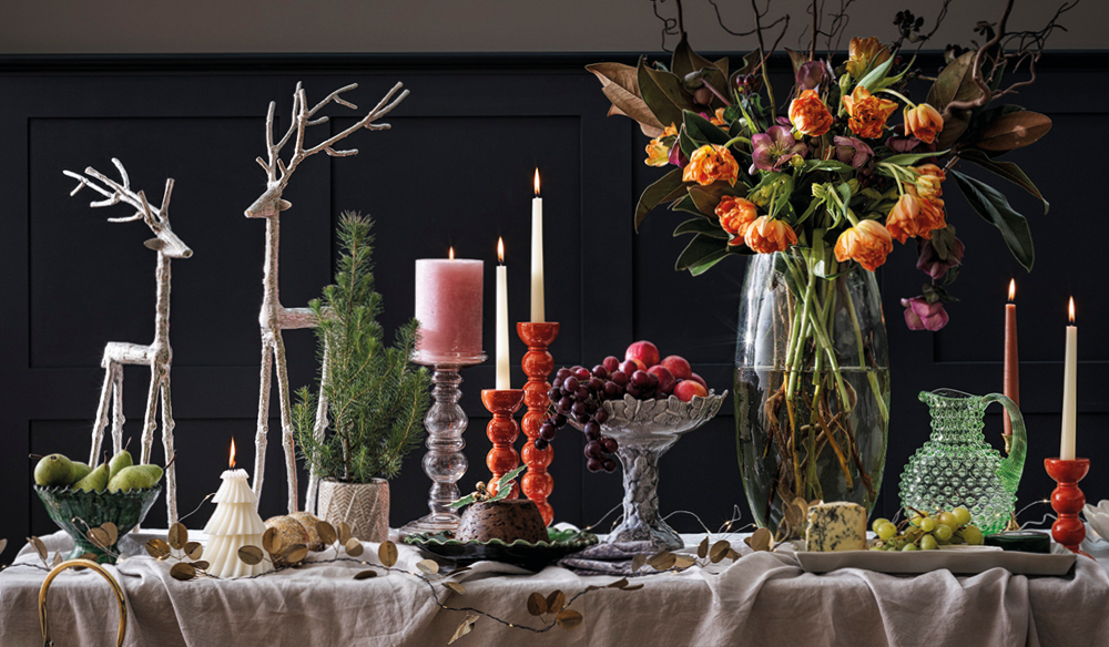 Floral decorations at The Spirit of Christmas Fair at London Olympia, in Kensington