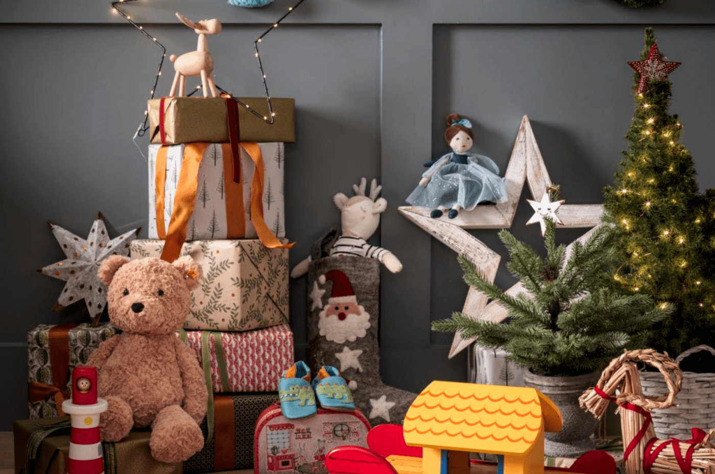 Handcrafted toys available to purchase at stalls at The Spirit of Christmas Fair at London Olympia, in Kensington