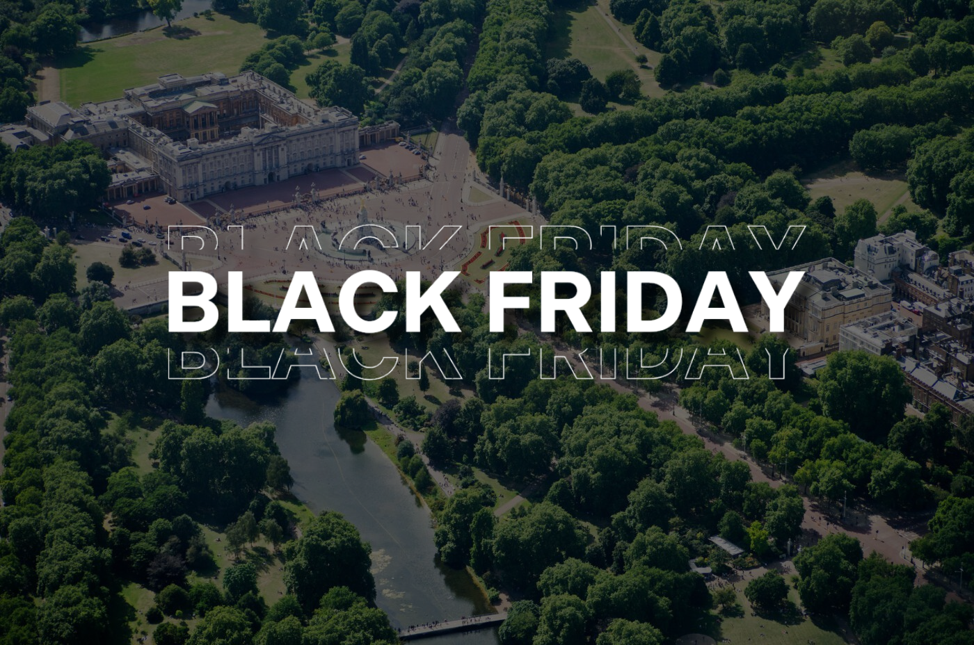 Aerial view of a city park with historic buildings, overlaid with large, bold text reading 