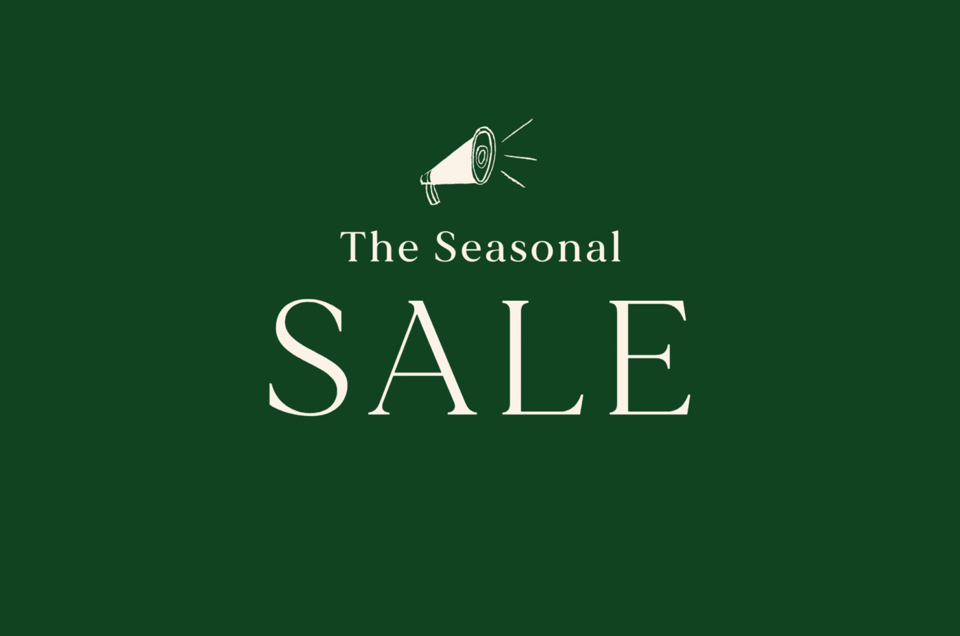 Dark green background with a white megaphone icon above the text 